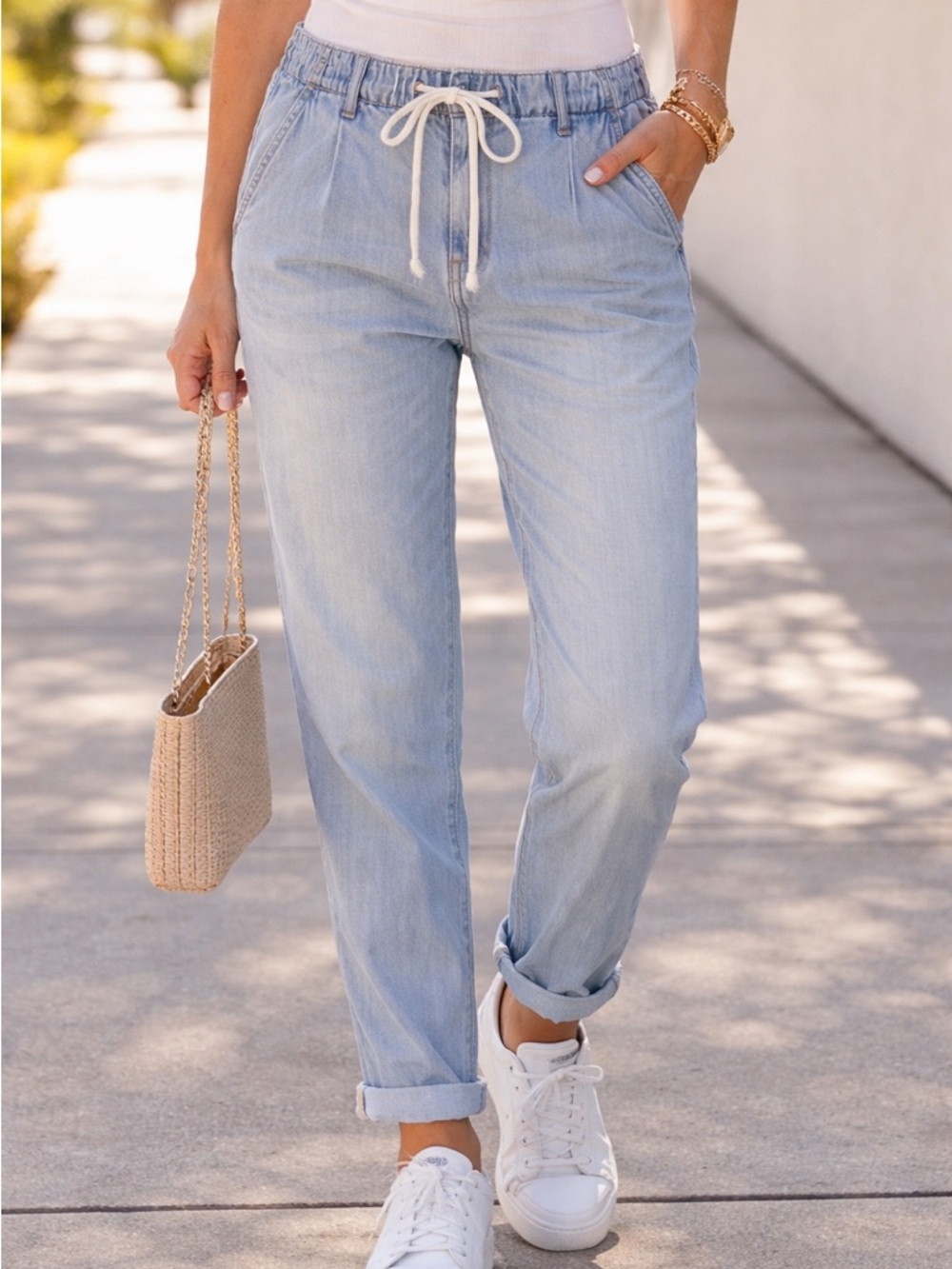 Kensie Light Blue Denim Joggers